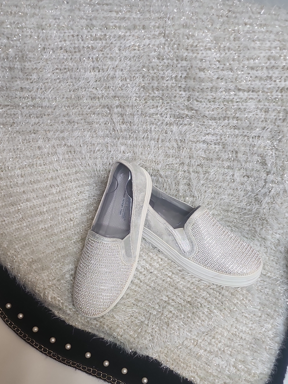 Sketchers Slip-On Women's Sparkle Sneakers in Silver